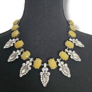 Lia Sophia “Astoria” Statement Necklace NWT • Silver Tone • Yellow Resin Stones